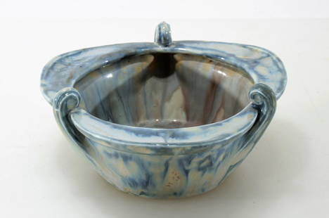 Louis Majorelle & Mougin Freres Bowl: Louis Majorelle (French, 1859 - 1926) & Mougin Freres. Ceramic lipped bowl in shades of blue glaze. Signed on bottom L. Majorelle, 181, Nancy 3.25" H x 6.5 x 7"