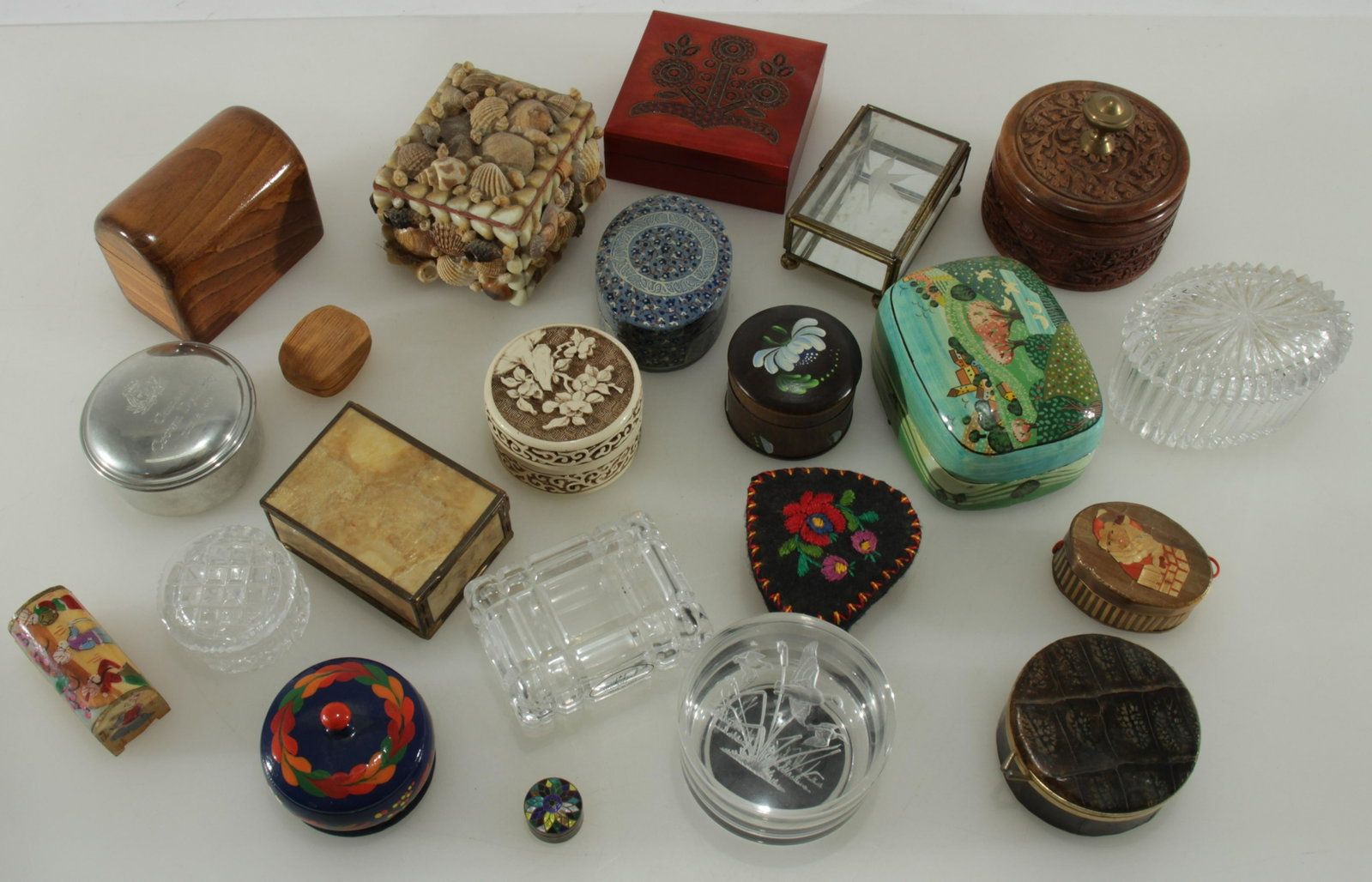 23 Various Wooden and Glass Trinket Boxes: 23 Various Wooden and Glass Trinket Boxes Largest 4.5" W