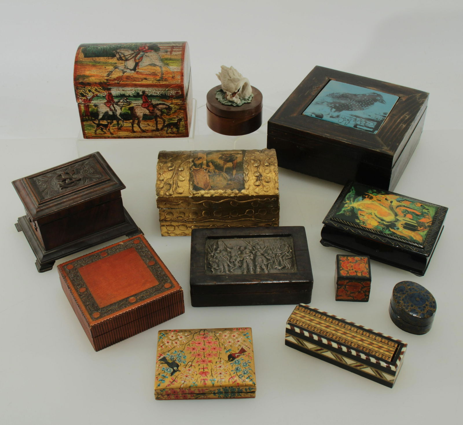 11 Wooden and Papier Mache Trinket Boxes: 11 Wooden and Papier Mache Trinket Boxes Largest 7" Square