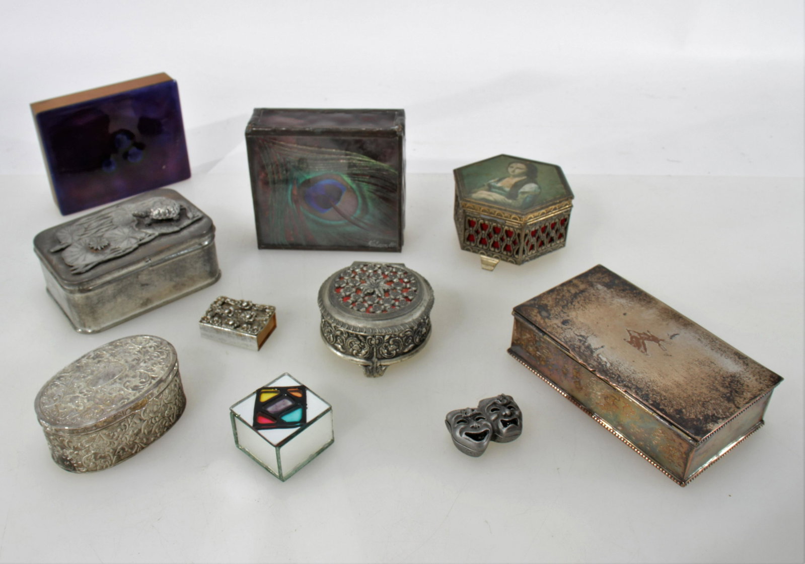 10 Metal Enamel and Glass Trinket Boxes: 10 Metal Enamel and Glass Trinket Boxes Largest 5.5" W