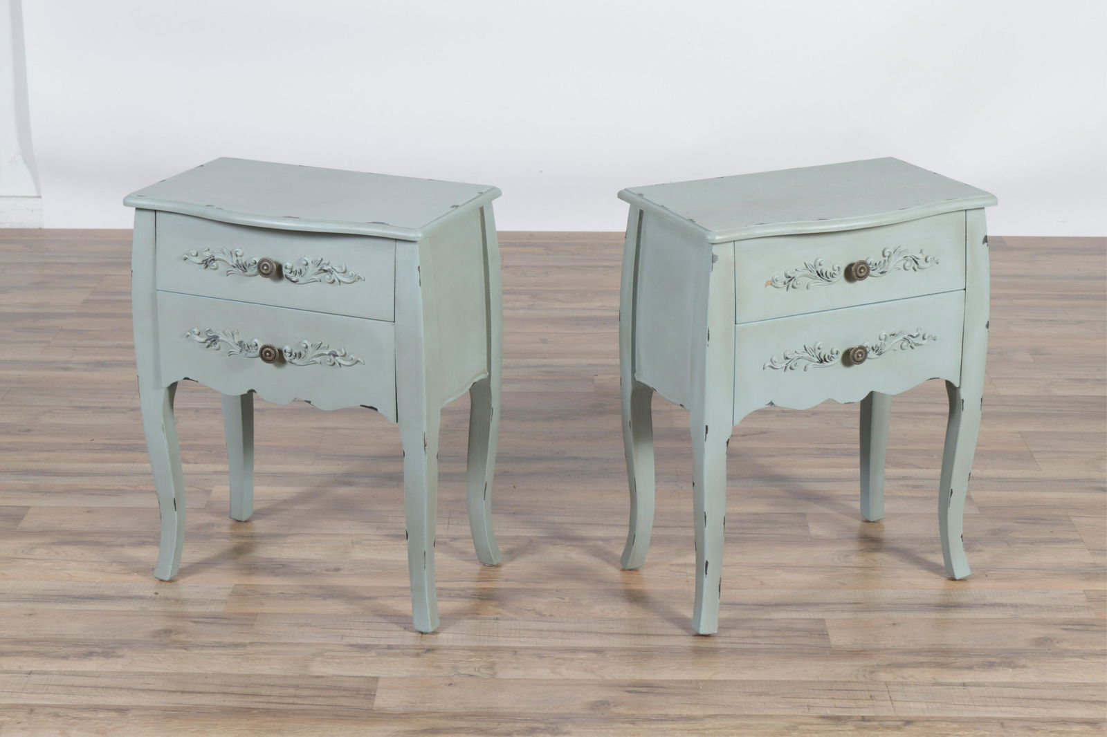 Pair Louis XV Style Green Painted Table de Nuit (1 of 5)