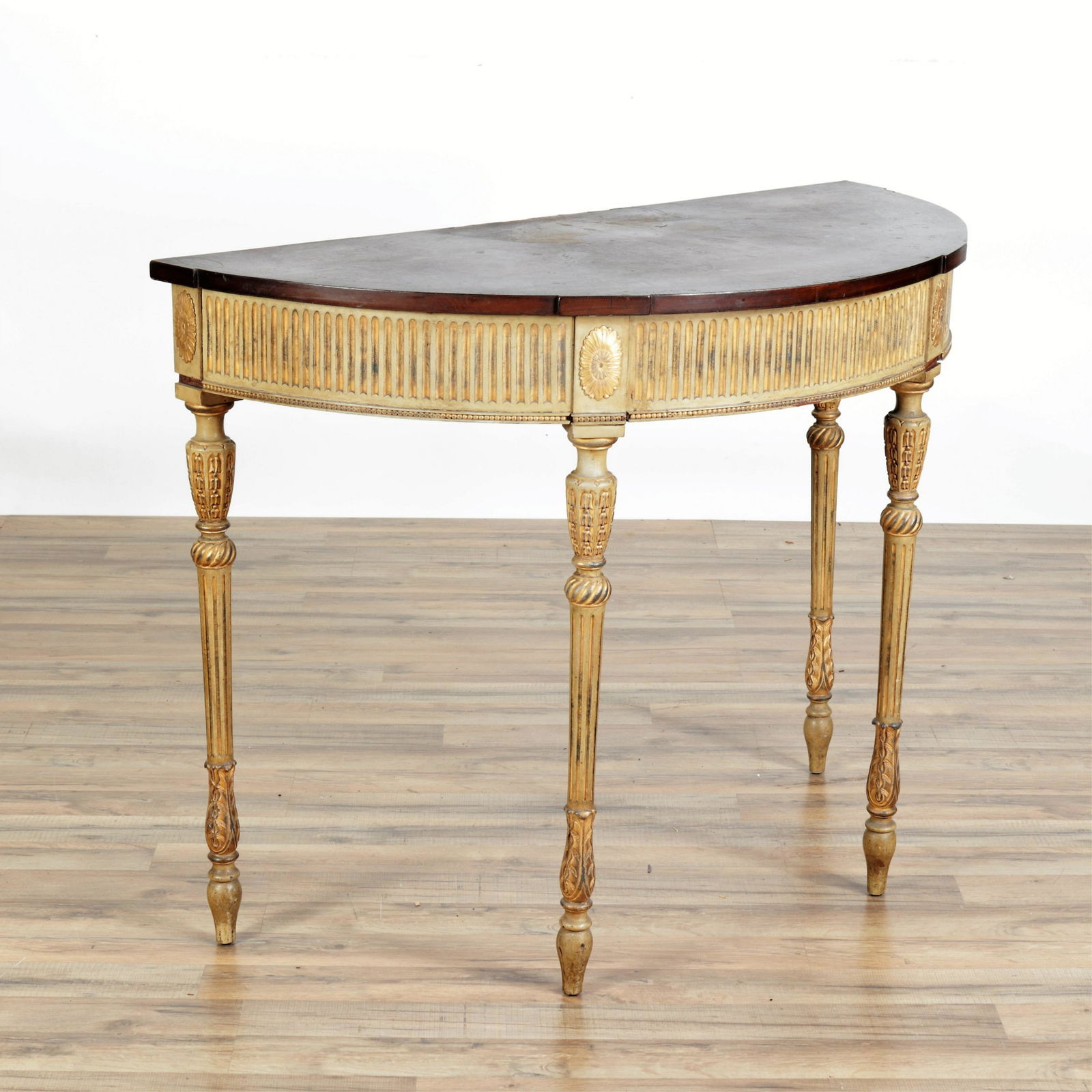 Adam Style Painted and Gilt Wood Inlaid Demi Lune (1 of 10)