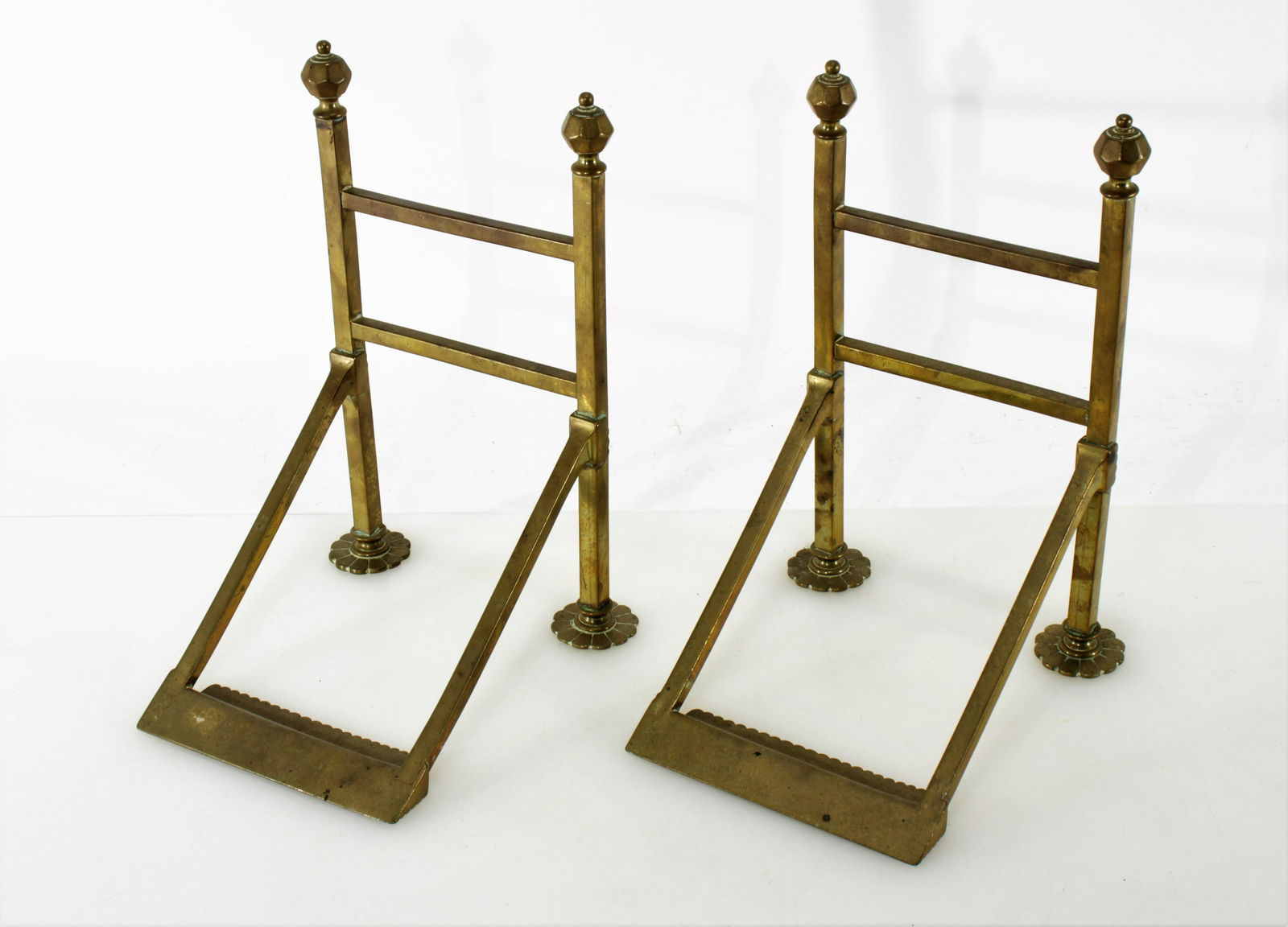 Pair Victorian Brass Log Brackets, 19th C. (1 of 5)