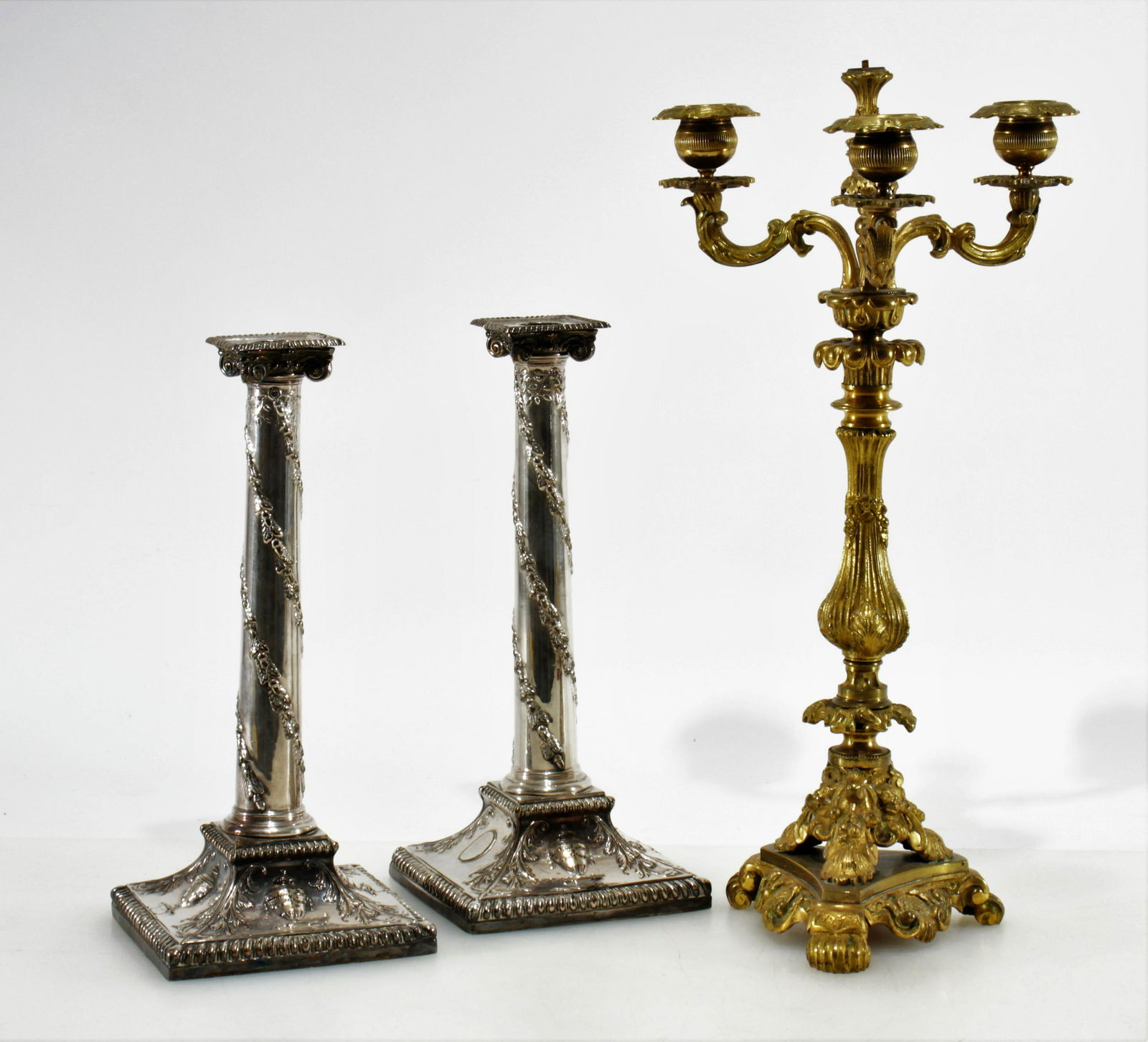 Pair Silverplate Candlesticks & Ormolu Candelabra (1 of 6)