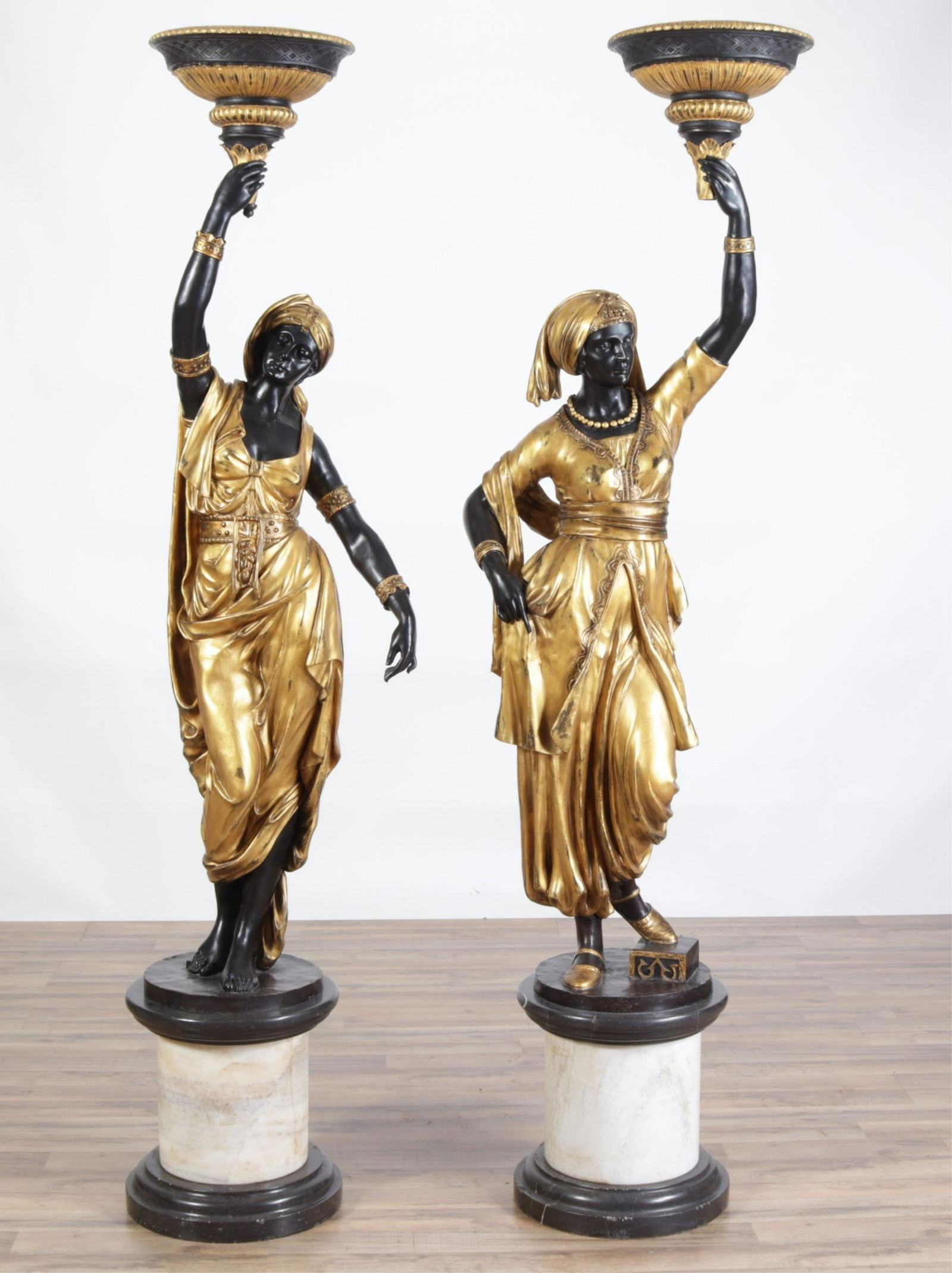 Pair of Bronze Venetian Figures on Marble Stand (1 of 6)