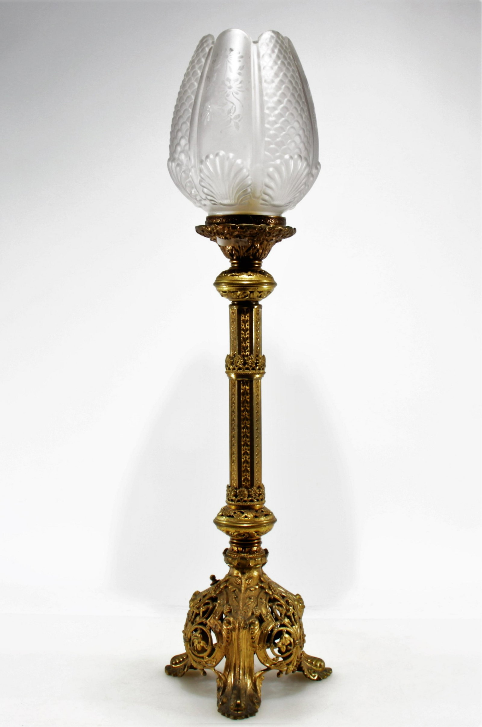 Renaissance Revival Gilt Brass Lamp: Renaissance Revival Gilt Brass Lamp To the fixture 21.25" H