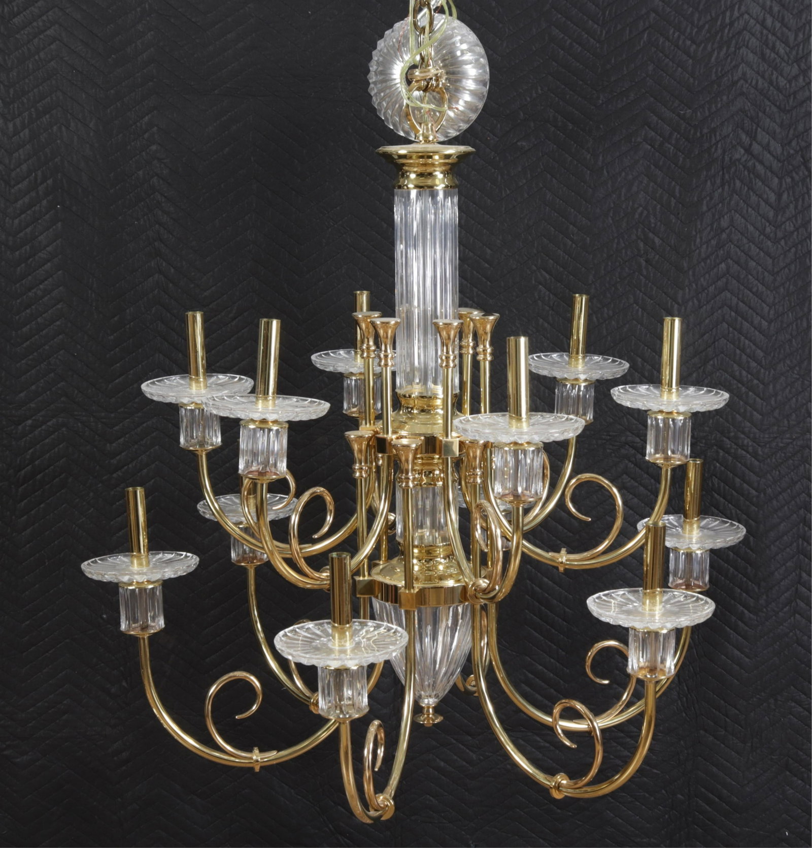 Classical Style Brass & Glass 12-Light Chandelier: Classical Style Brass and Glass 12-Light Chandelier 33.5" H x 32" Dia.
