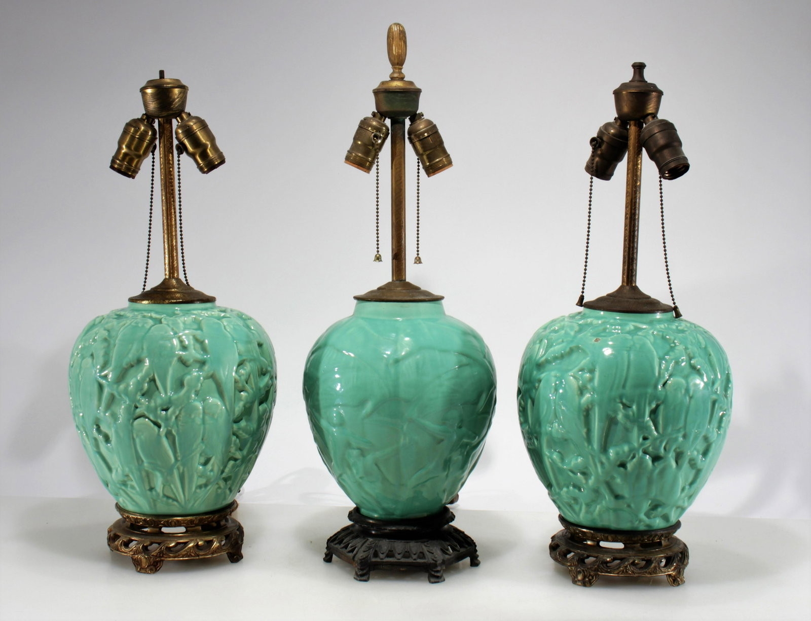 Three Muncie Celadon Pottery Lamps (1 of 8)