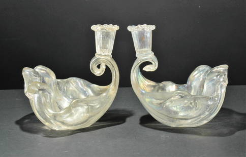 Pauly & Co. - Pr. Iridescent Shell Candlesticks: Pair Pauly & Co. Iridescent Shell Candlesticks, unmarked Dimensions: 6.25" H Property from the Estate of John 'Parker' Prindle, JR., Boston, MA.