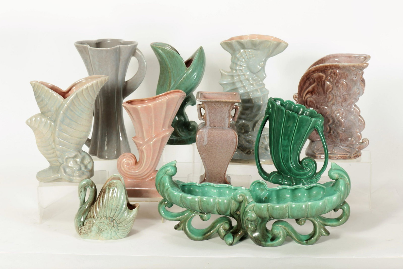Gondor - 10 Pottery Vases & Centerpiece: 10 Gondor Pottery Vases & Centerpiece Dimensions: Largest 11.5" H Property from the Estate of John 'Parker' Prindle, JR., Boston, MA.