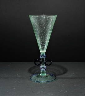 Umberto Bellotto, Pauly & Co. - Cobalt, Green Vase: Umberto Bellotto, Pauly & Co. Cobalt/Green Vase, circa 1925, paper label Dimensions: 12.5" H X 5.5" Diam at base Property from the Estate of John 'Parker' Prindle, JR., Boston, MA.