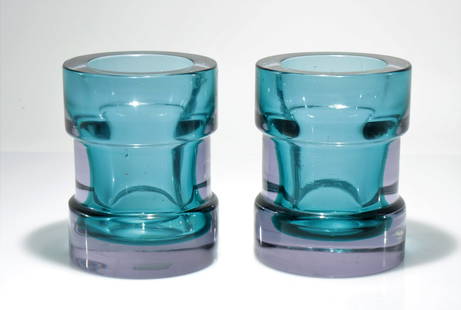 Mario Pinzoni for Seguso - Pair of Vases: Mario Pinzoni (b. 1927) for Seguso Vetri d'Arte, pair of green glass vases. Dimensions: 5" H x 4" Diam Property from the Estate of John 'Parker' Prindle, JR., Boston, MA.