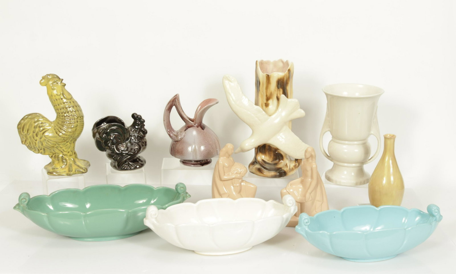 Group of American Pottery: Group of American Pottery including sculptures, vases, and coupes. Including Abingdon, Kenwood and Gonder. Dimensions: Largest 12.25"H Property from the Estate of John 'Parker' Prindle, JR., Boston, M
