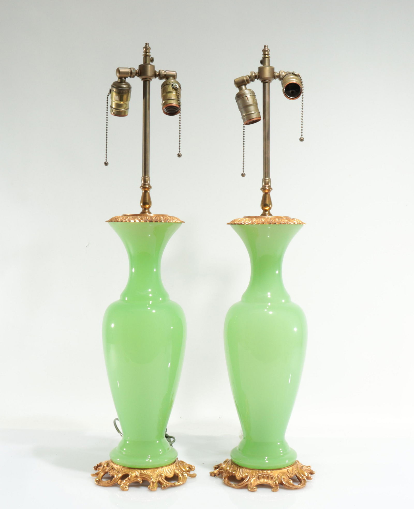 Pair Louis XV Style Brass & Green Opaline Glass (1 of 6)