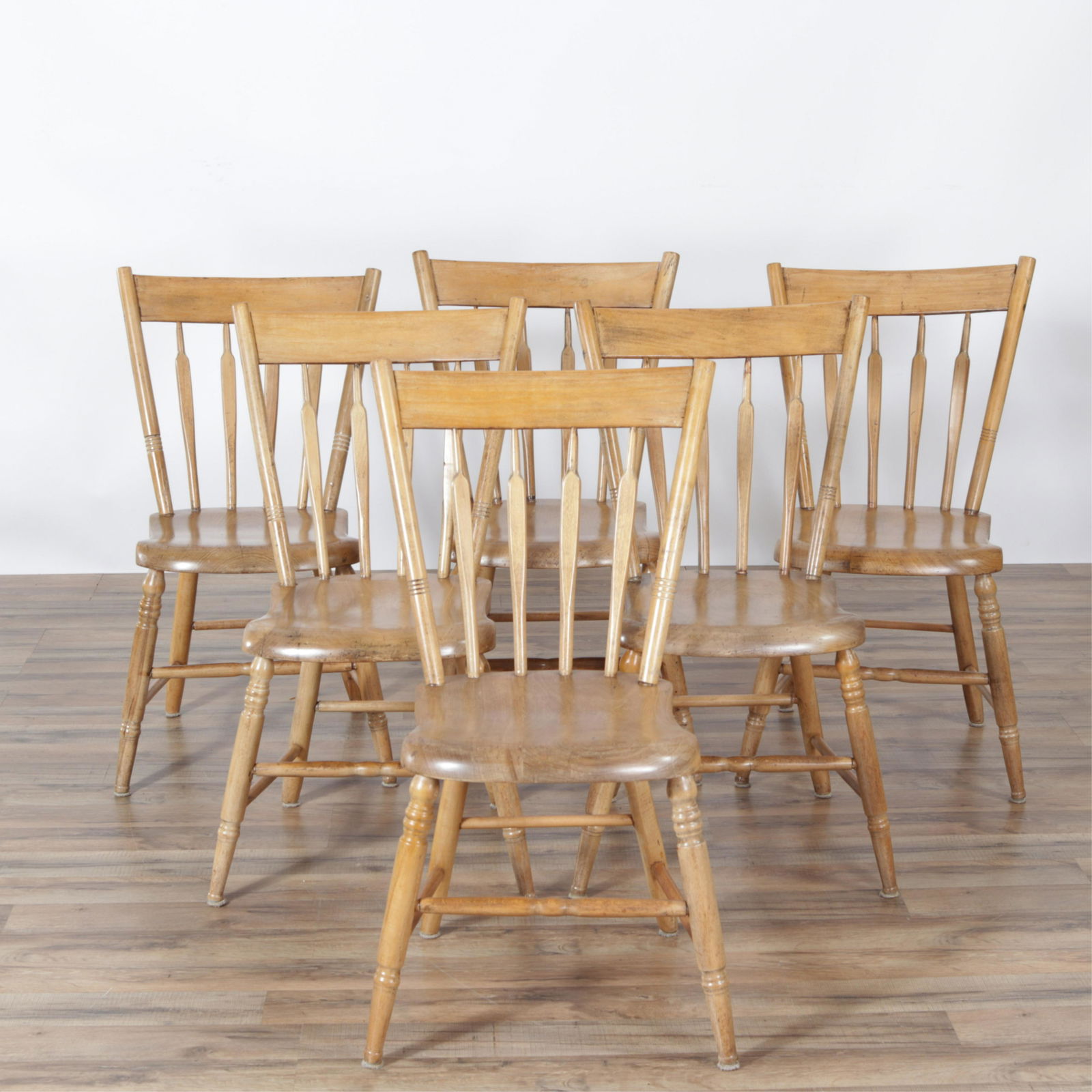 Six Wooden Thumb Back Dining Side Chairs (1 of 5)