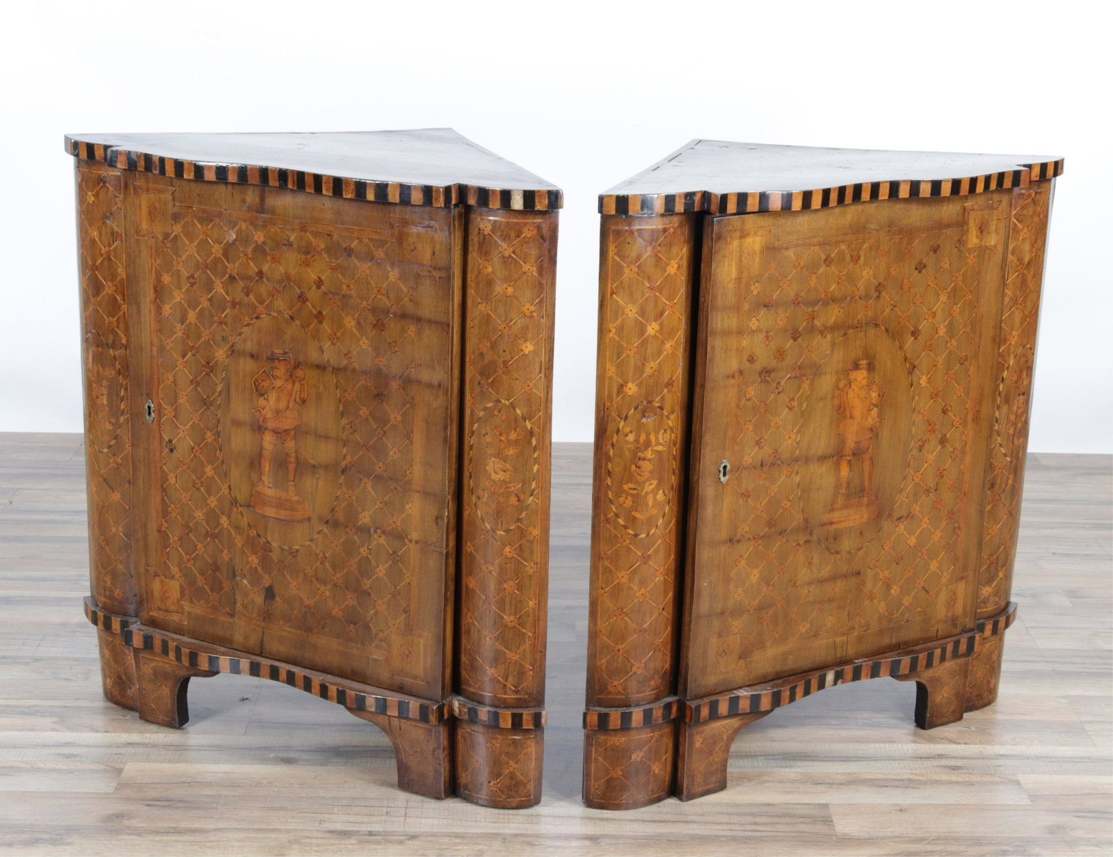 Pair Classical Style Marquetry Corner Cabinets (1 of 10)