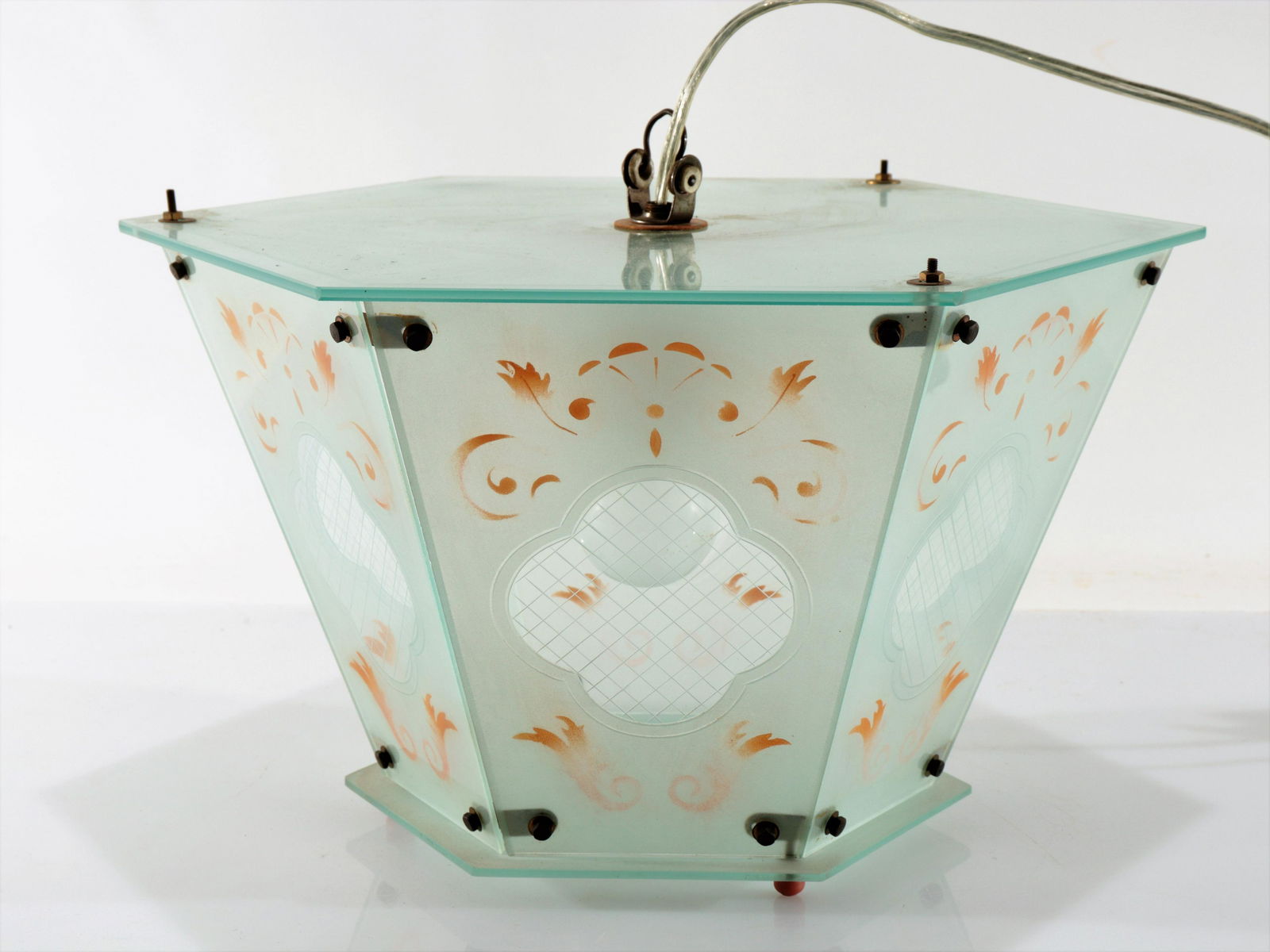 German Painted and Etched Glass Lantern (1 of 4)