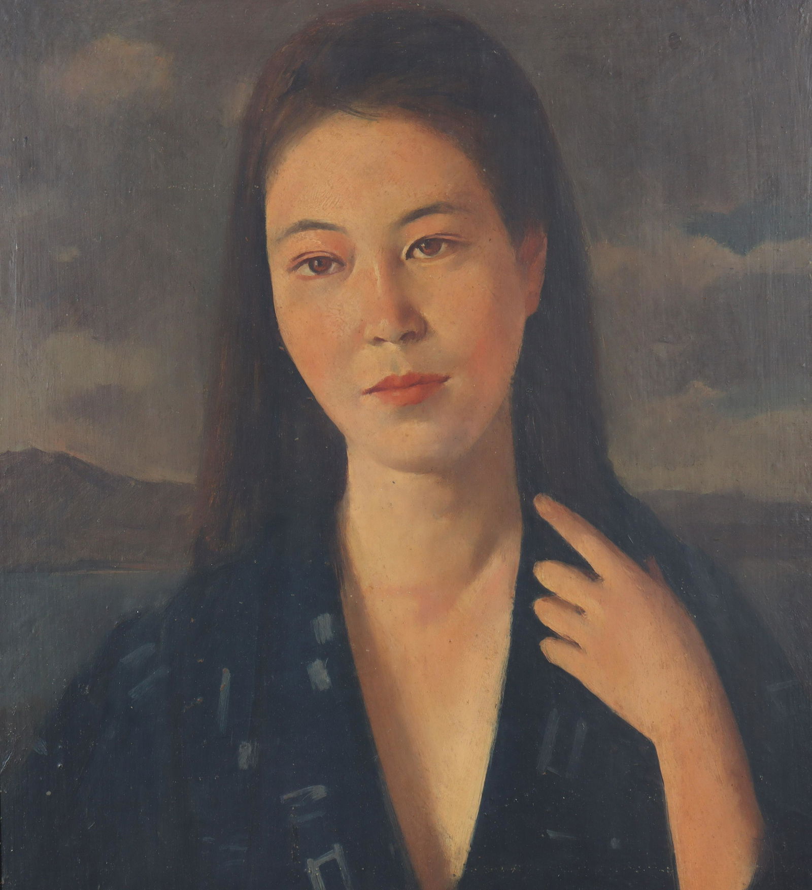 Aijun Natoyama - Portrait of a Lady, O/M: Aijun Natoyama "Portrait of a Lady", Oil on Masonite, signed and dated lower left 1948 Okinawa Dimensions: Sight 20.25" H x 17" W, Framed 29.5" H x 26" W Provenance: Property from a Northwest Connecti