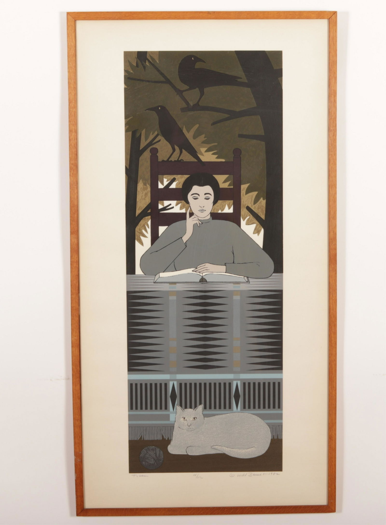 Will Barnet - Totem - Serigraph: Will Barnet, American, 1911-2012, Totem, pencil titled, numbered 14/112, signed and dated 1982, "Charles Cardinale Serigraph" blind stamp in lower margin Dimensions: Image 40 x 15, framed 48 x 25 1/2