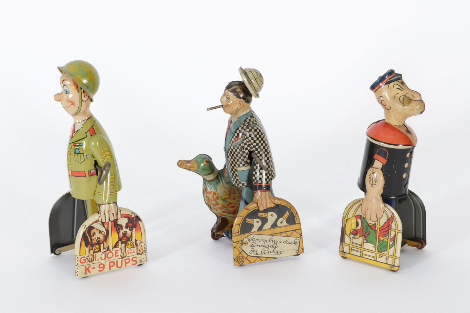 Three Vintage Tin Litho Wind-Up Walking Figures (1 of 3)
