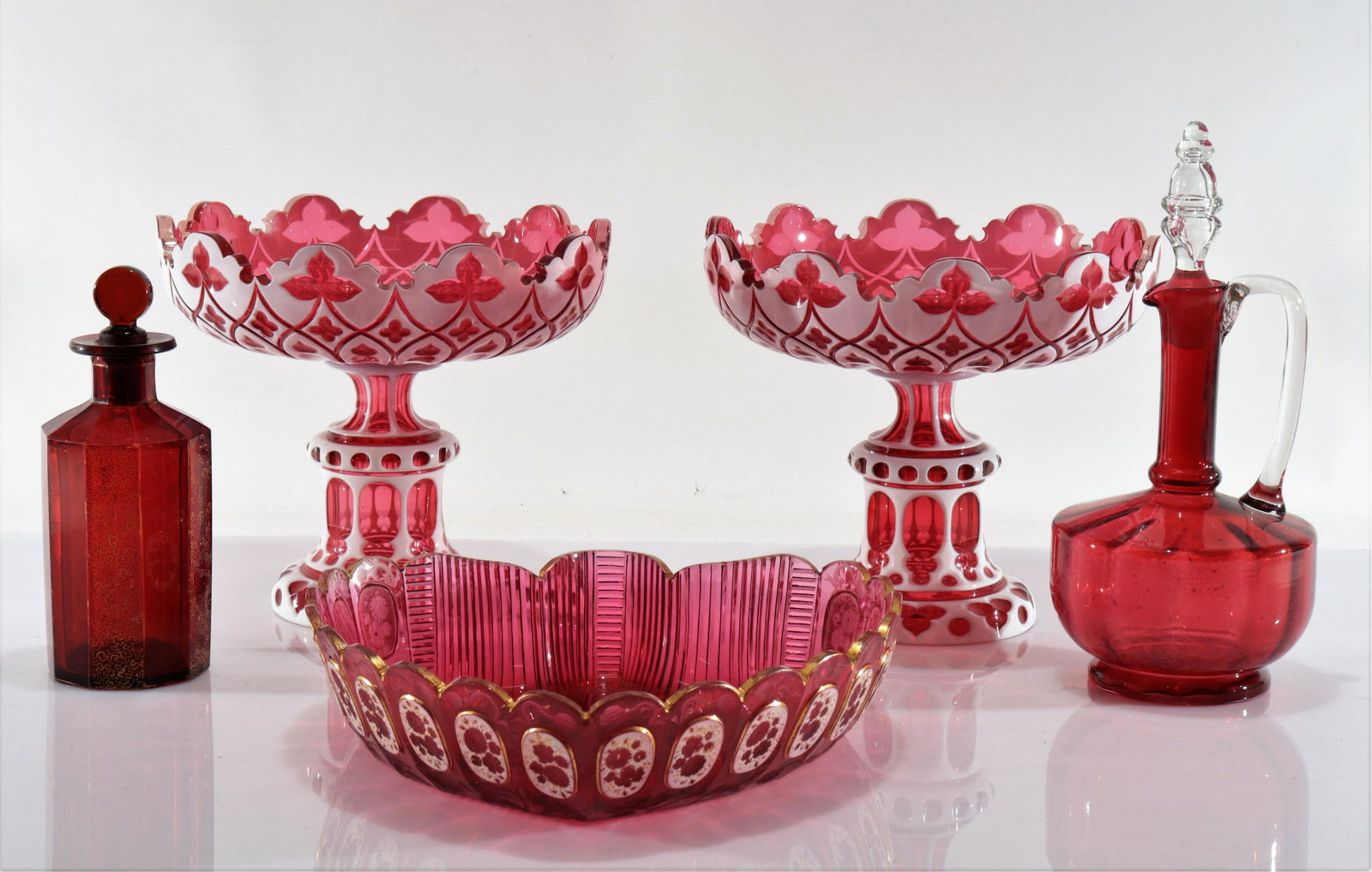 Bohemian Gilt Ruby to Clear Glass Tableware (1 of 5)