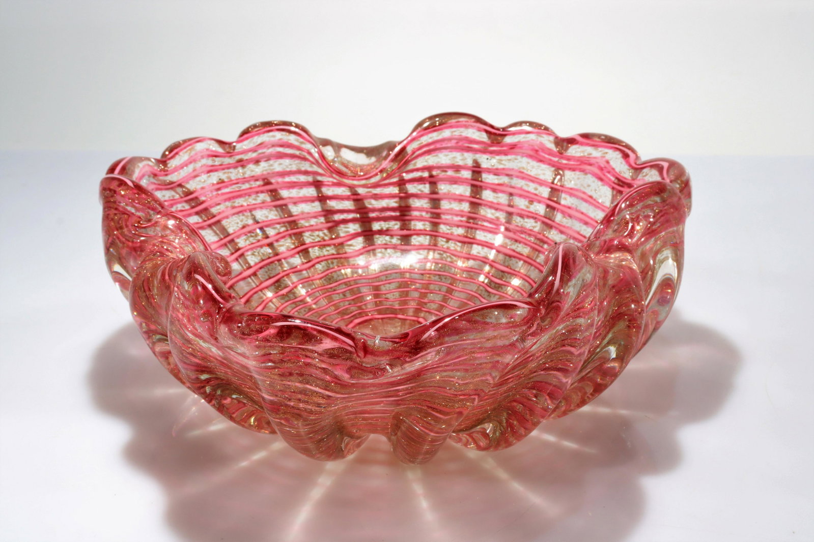 Barovier - Large Pink Avventurina Fleck Bowl: Large Barovier Pink Avventurina Fleck Bowl, Mid 20th C., unmarked Dimensions: 4" H x 11" Dia. Property from the collection of John 'Parker' Prindle, Jr.