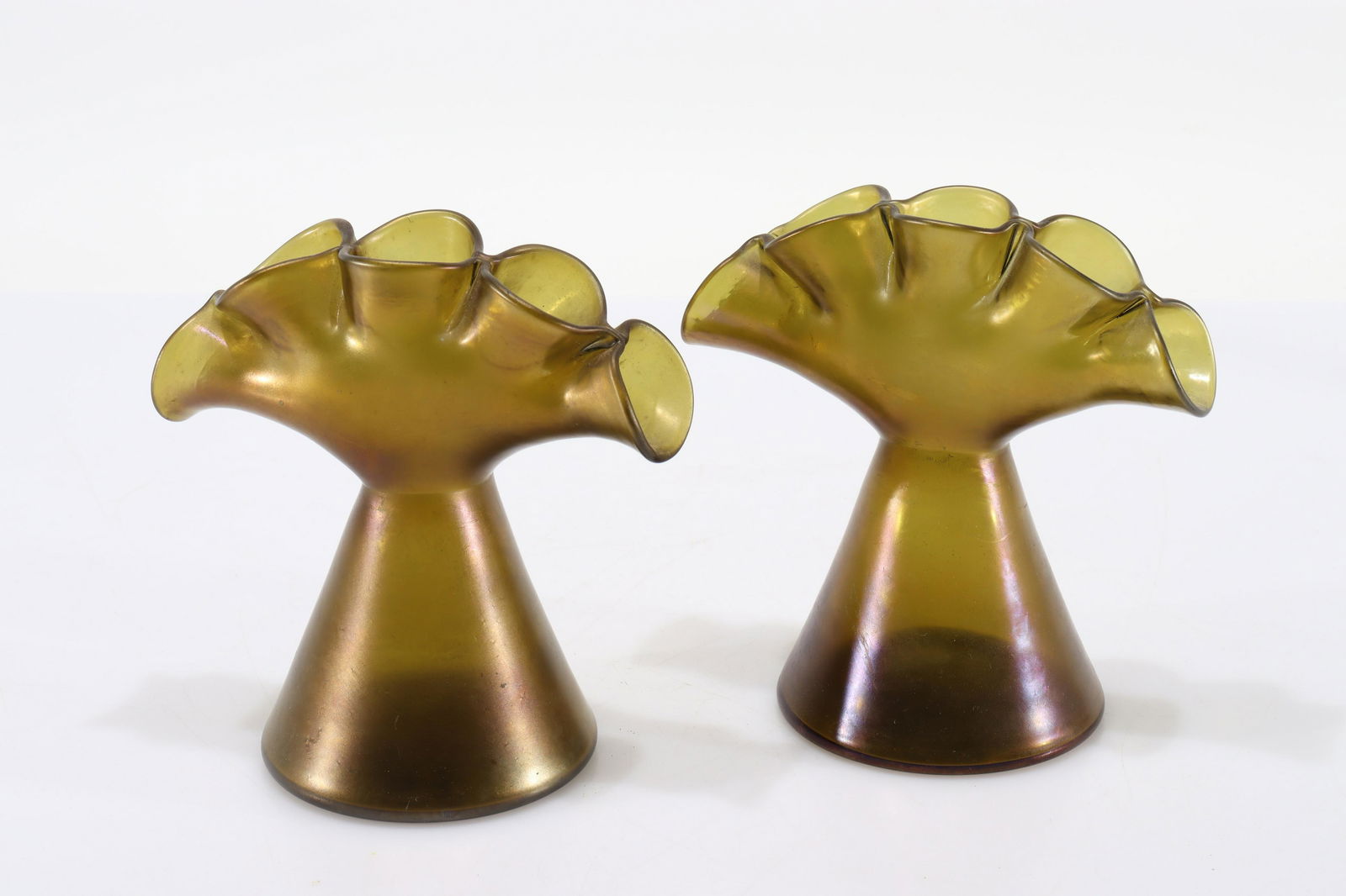 Loetz - Pair Iridescent Amber Bud Vases (1 of 6)