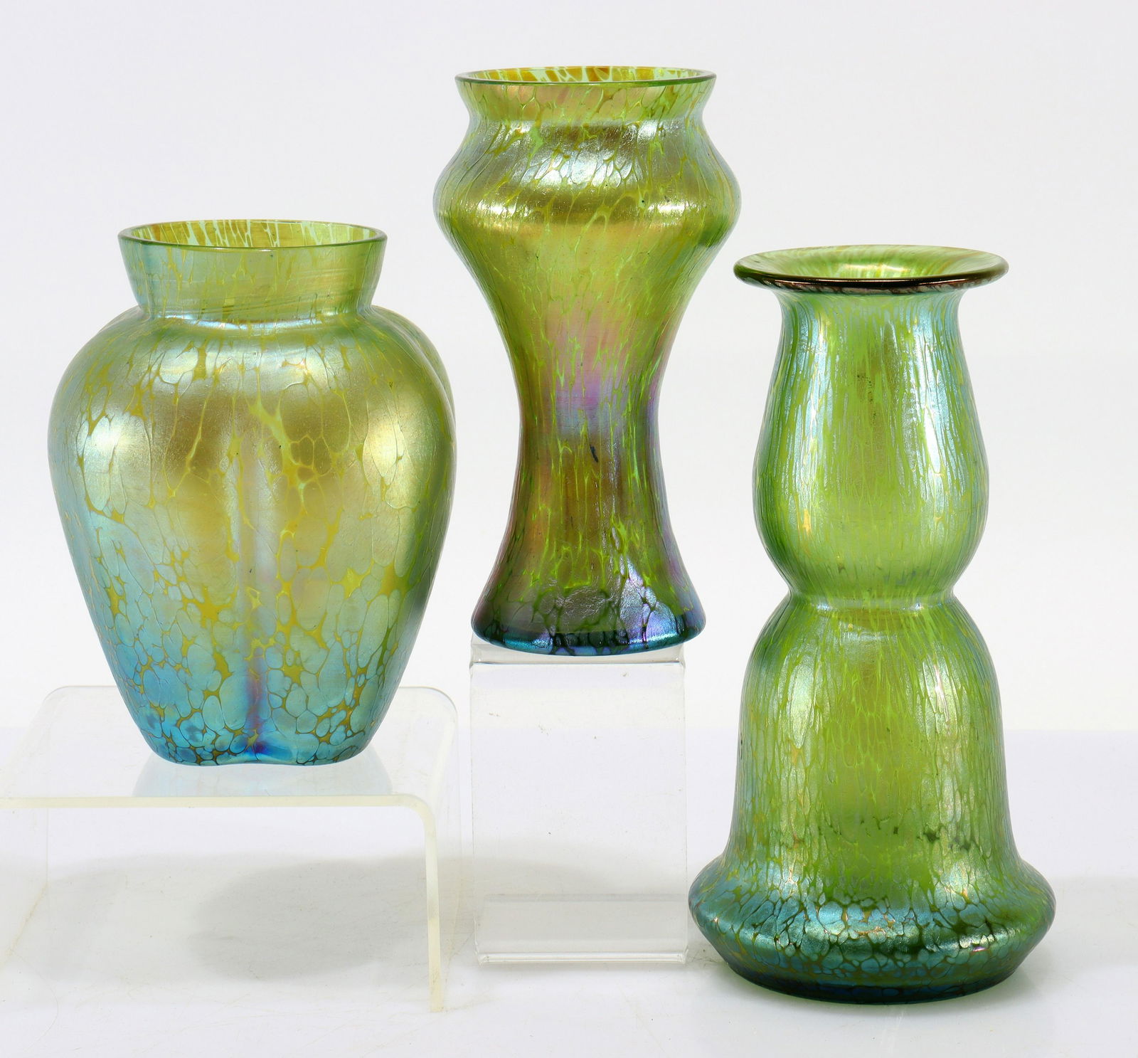 Loetz - Three Creta Papillon Green Glass Vases (1 of 7)