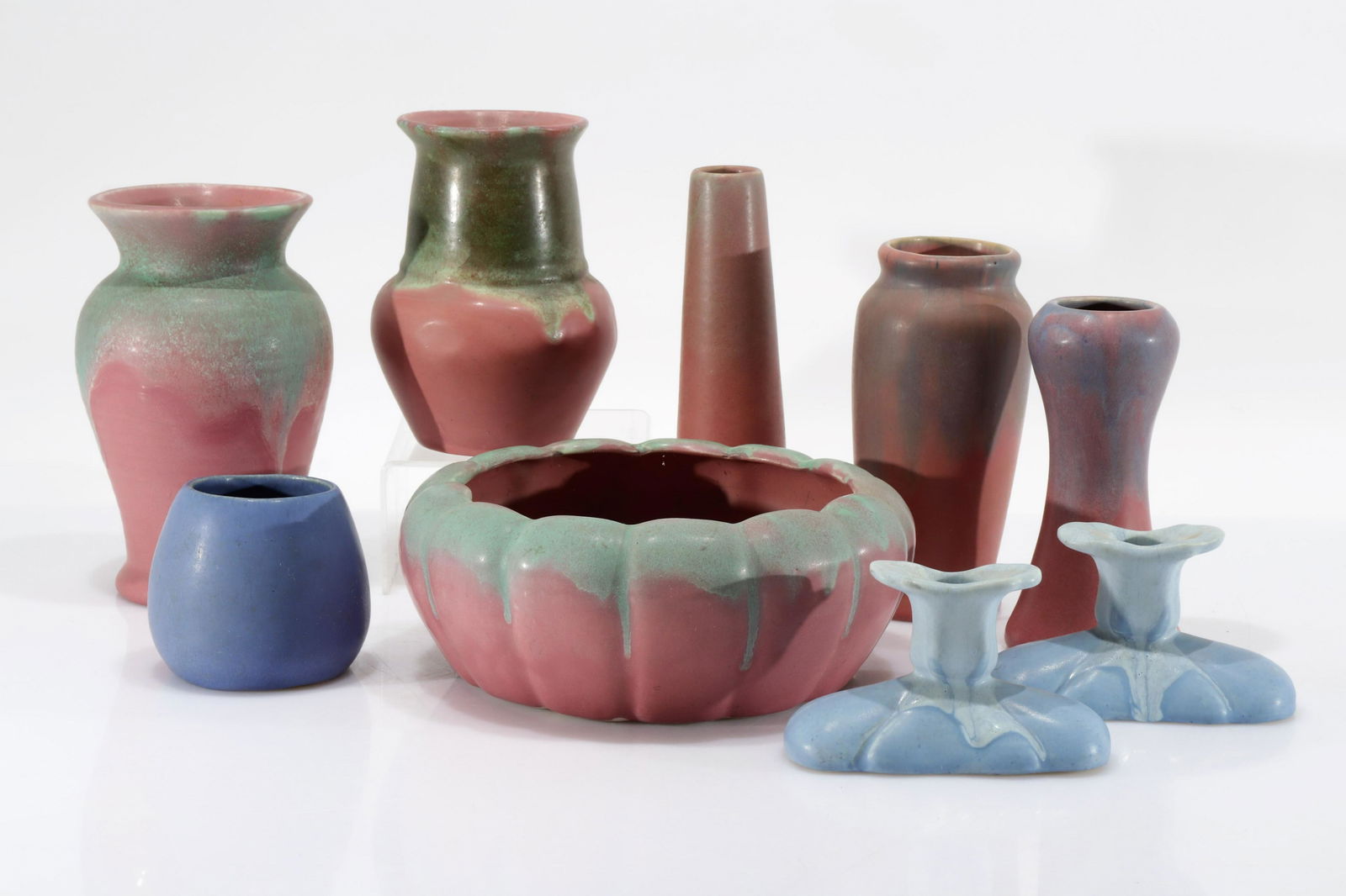 Muncie Pottery - 7 Vases & Pair Candlesticks (1 of 7)