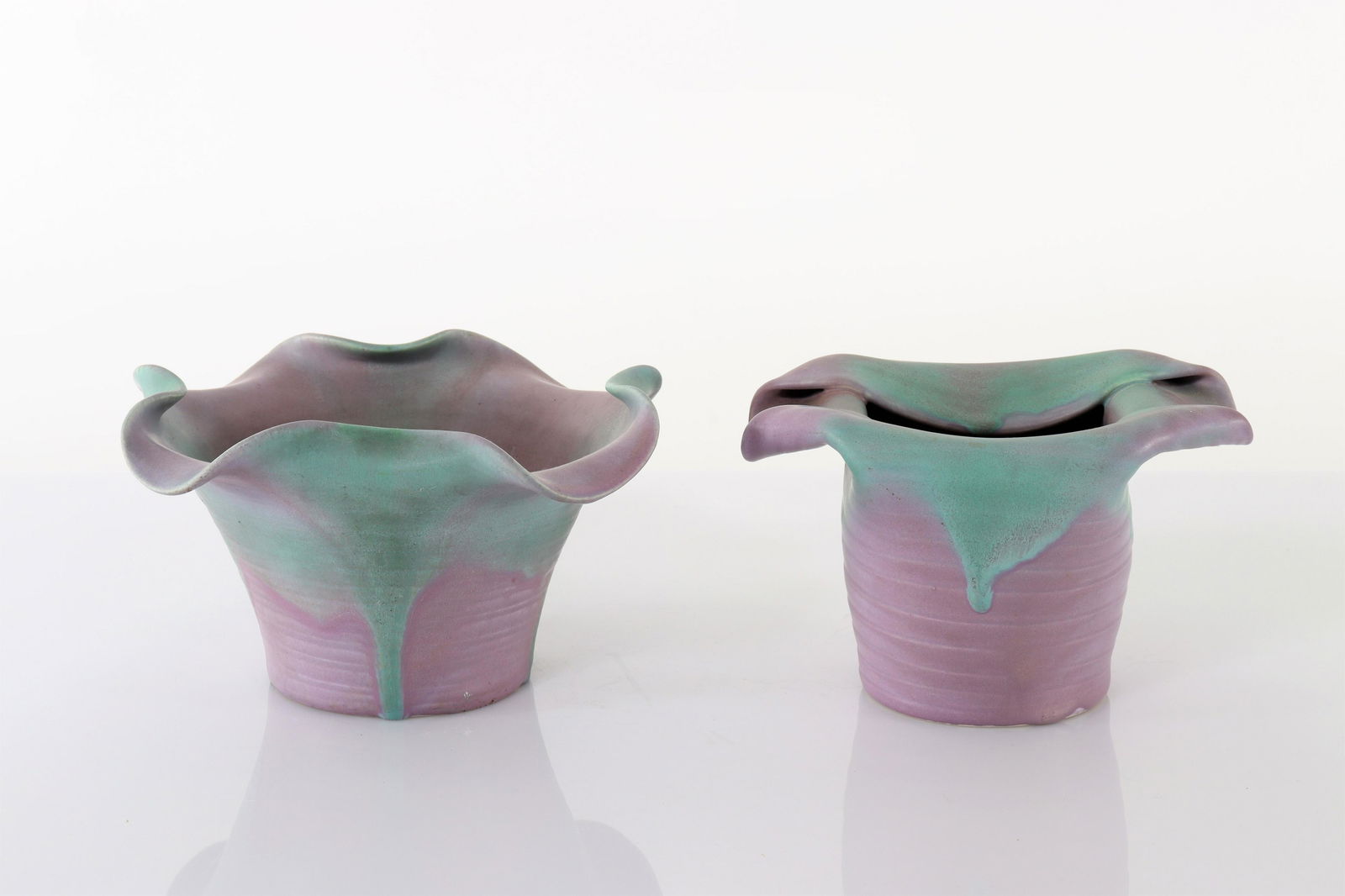 Muncie Pottery - 2 Green/Lavender Vases (1 of 5)
