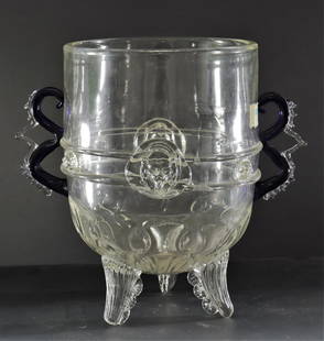 Pauly & Co. - Large Cobalt/Clear Glass Ice Bucket: Large Pauly & Co. Cobalt/Clear Glass Ice Bucket, paper label A.40782 Dimensions: 12.25" H x 13.5" handle to handle. Property from the collection of John 'Parker' Prindle, Jr.