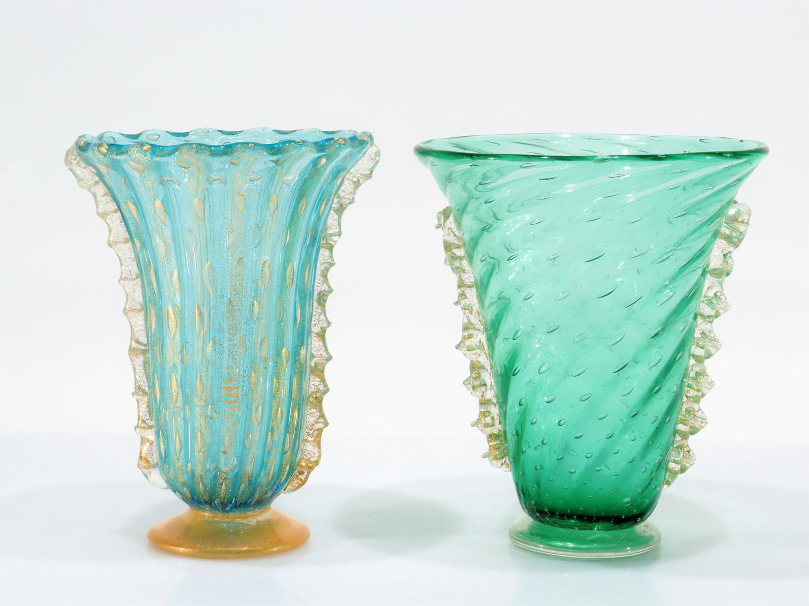 Ercole Barovier - Two Green Bullicante Vases (1 of 5)