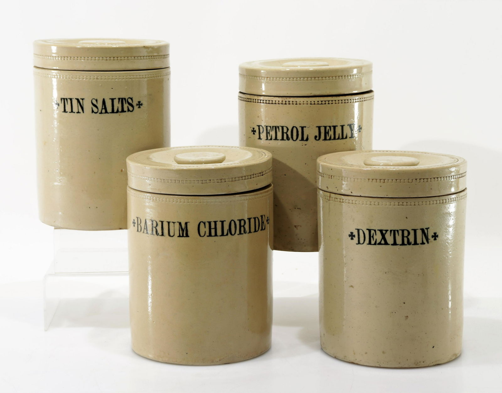 Set of 4 Cream Pottery Apothecary Jars, 19th C. (1 of 4)