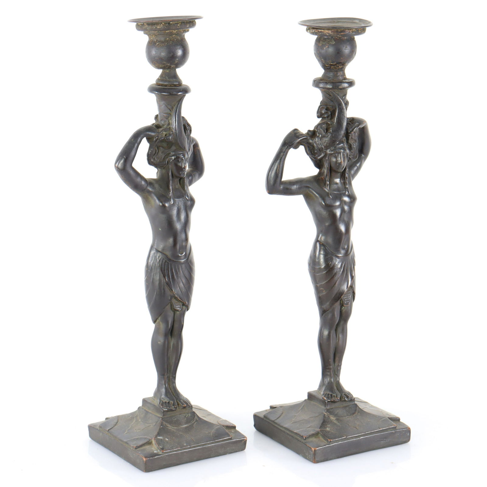 Pair Art Deco Copper Clad Figural Candlesticks (1 of 5)