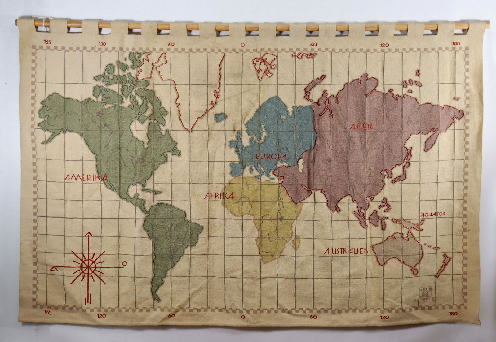 German Art Deco Wool World Map Wall Hanging (1 of 8)