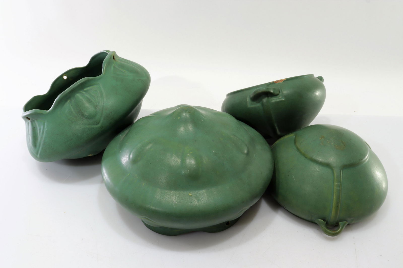 Roseville - 2 Pair Matte Green Pottery Jardinieres (1 of 4)