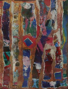 David Driskell - Totems of Joy - collage: David C. Driskell, American, 1931-2020, Totems of Joy, 1988, watercolor/collage, signed lower left, background paper margin has personal inscription, dated 09/23/88Dimensions: 5 x 4, framed 7 x 5