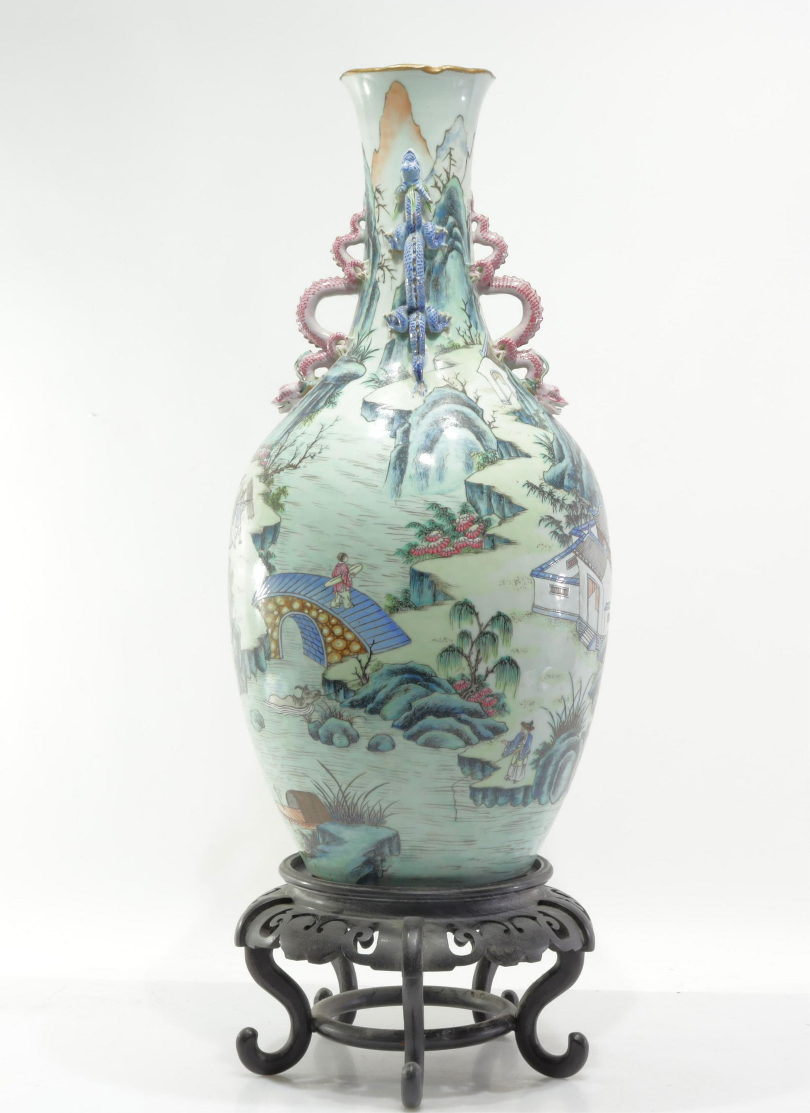 Tall Chinese Porcelian Vase on wooden stand (1 of 20)