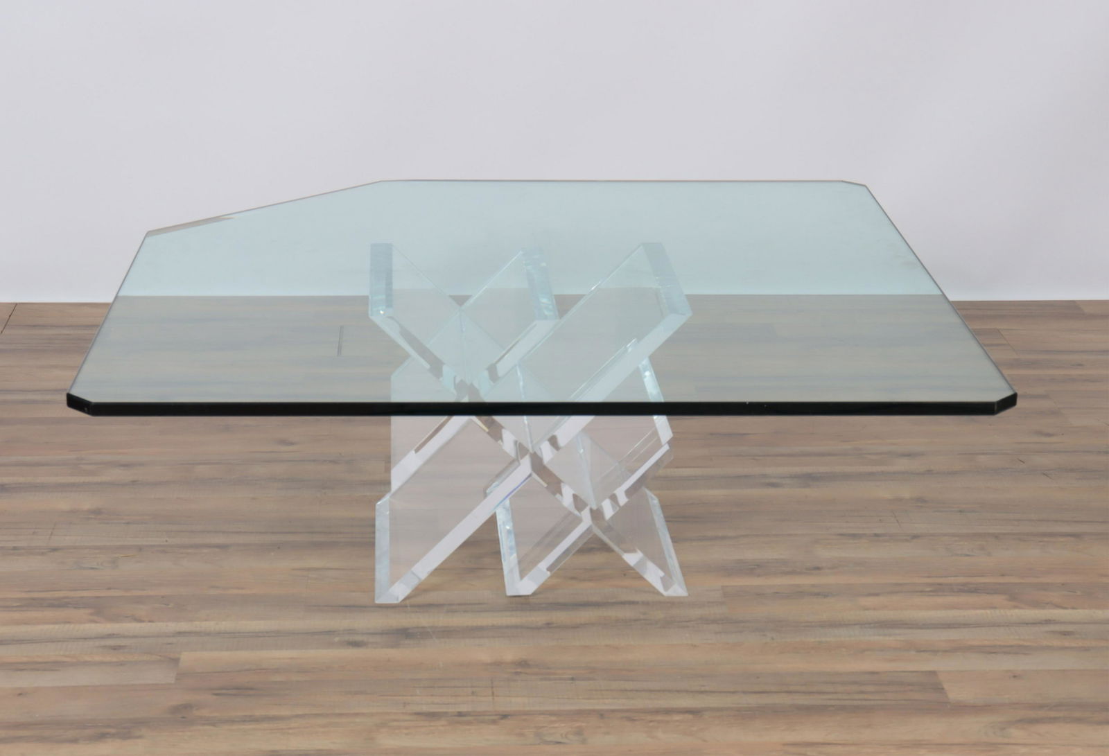 Lucite Lattice Coffee Table - 1970's: Lucite Lattice Coffee Table, 1970's, chamfered cornerDimensions: 17" H x 46" W x 46" DFrom a Kent Connecticut Collector