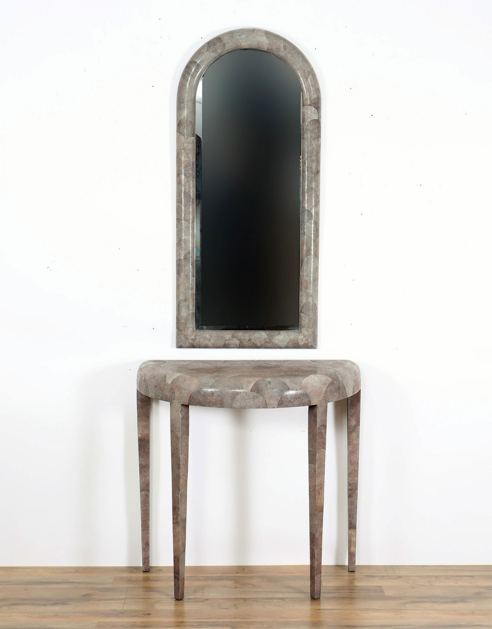 Maitland Smith Shagreen Mirror and Demi Lune Table (1 of 9)