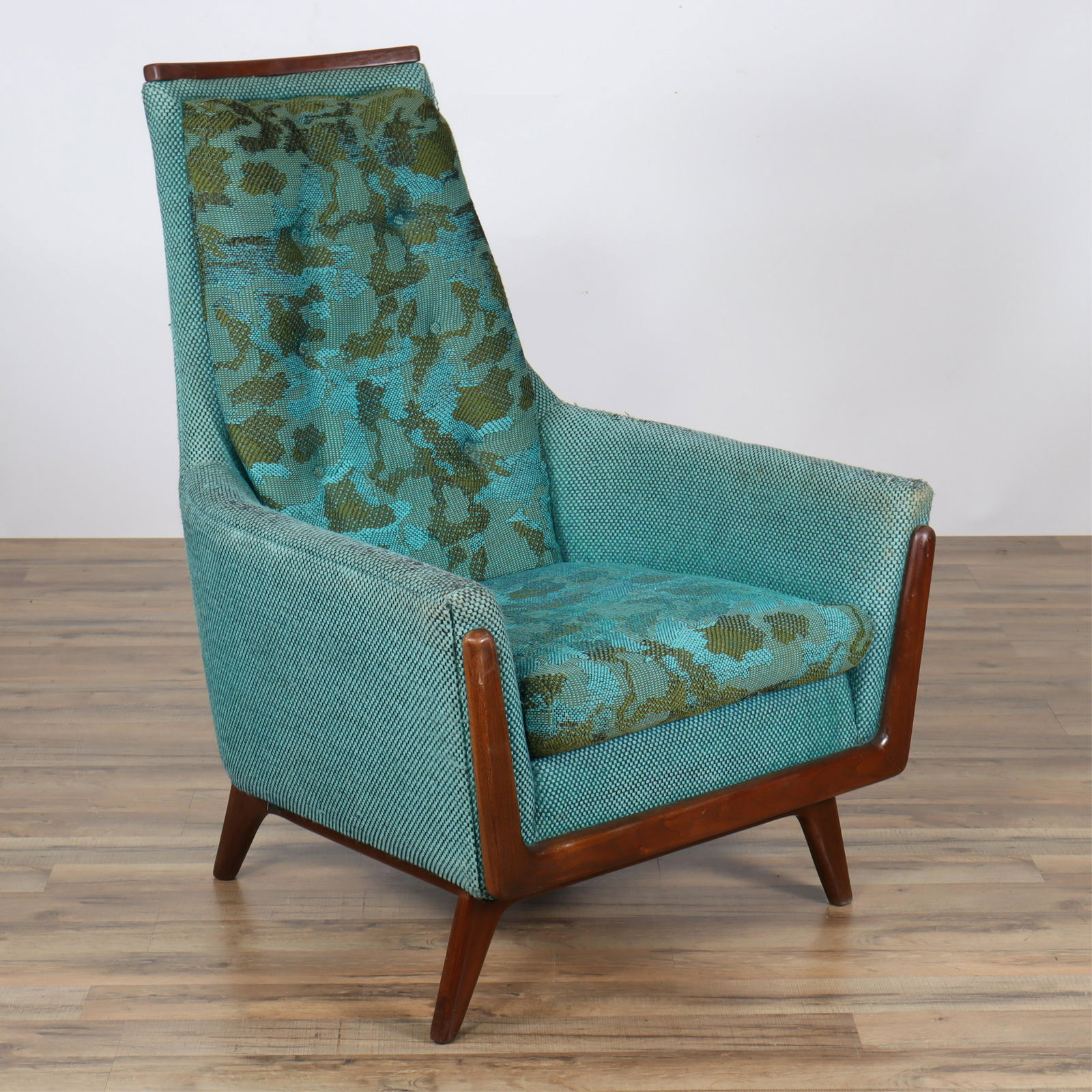 Adrian Pearsall Style Lounge Chair by Rowe: Adrian Pearsall style wood and upholstered lounge chair by Rowe Furniture, labeled, original upholsteryDimensions: 41"H x 30"W x 36"DFrom a West Hartford Connecticut Collector