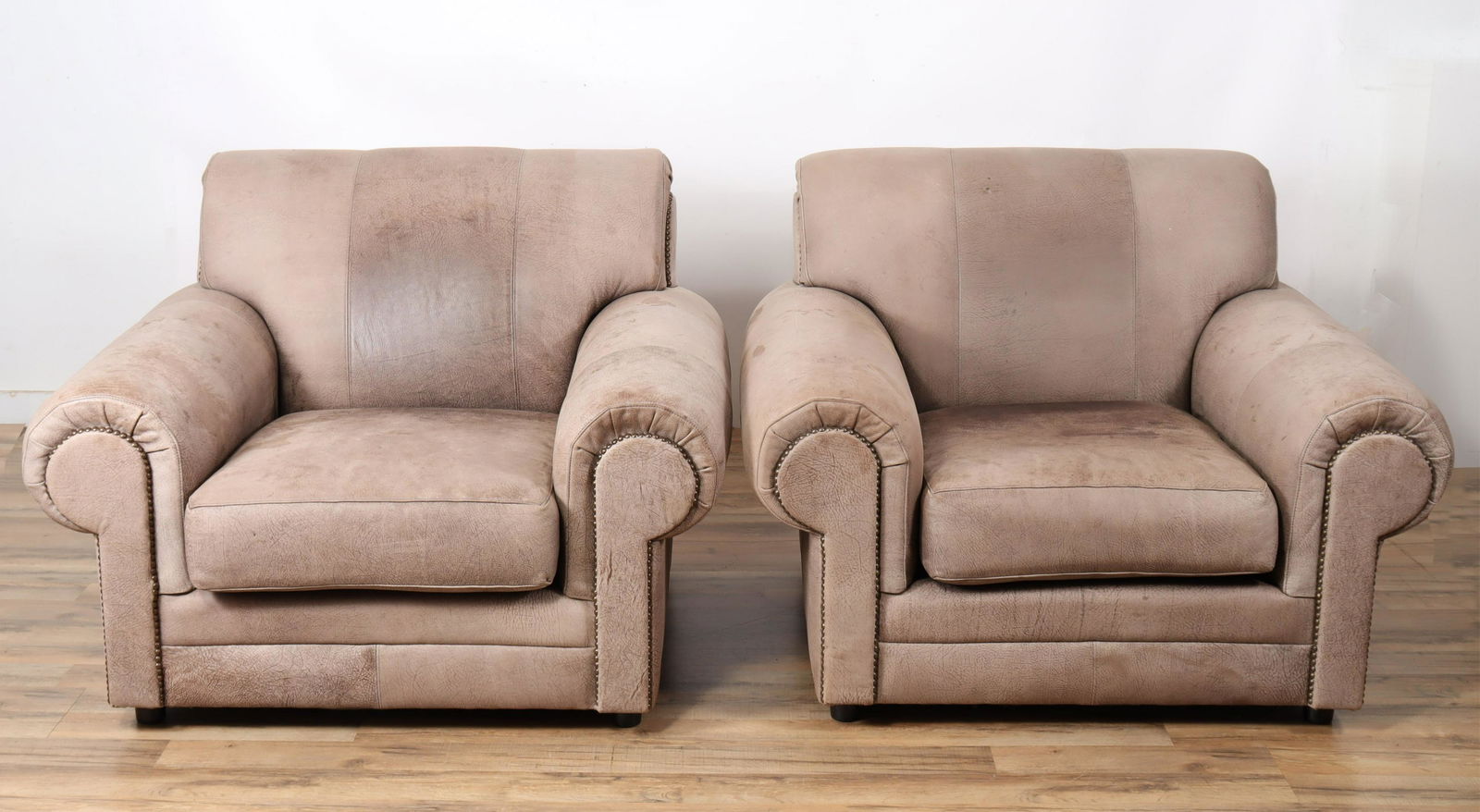 Pair of Nubuck Suede Lounge Chairs (1 of 10)