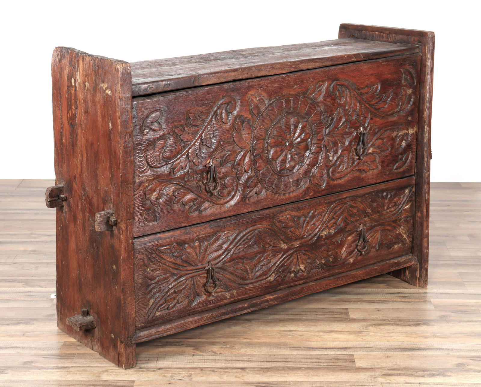 Baroque Style Stained Pine Storage Chest (1 of 6)