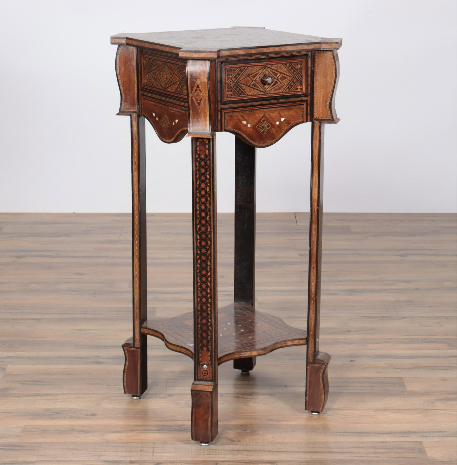 Moorish Parquetry Inlaid Pedestal: Moorish Parquetry Inlaid Pedestal Dimensions: 34.5" H x 16.5" Square