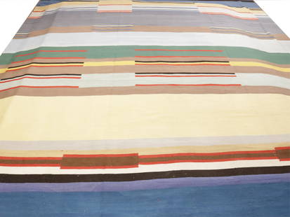 Christopher Farr Rug - Gunta Stolzl  12-9 x 18-2: Christopher Farr after Bauhaus Gunta Stolzl, 447 geometric wool woven rugDimensions: 12-9 x 18-2