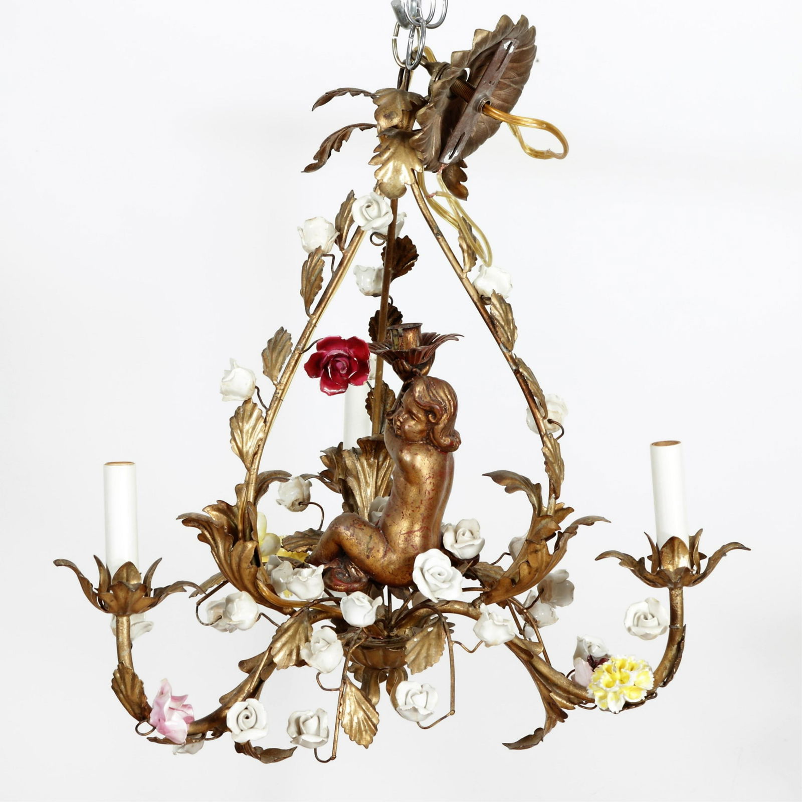 French Metal & Porcelain Putti Chandelier (1 of 5)