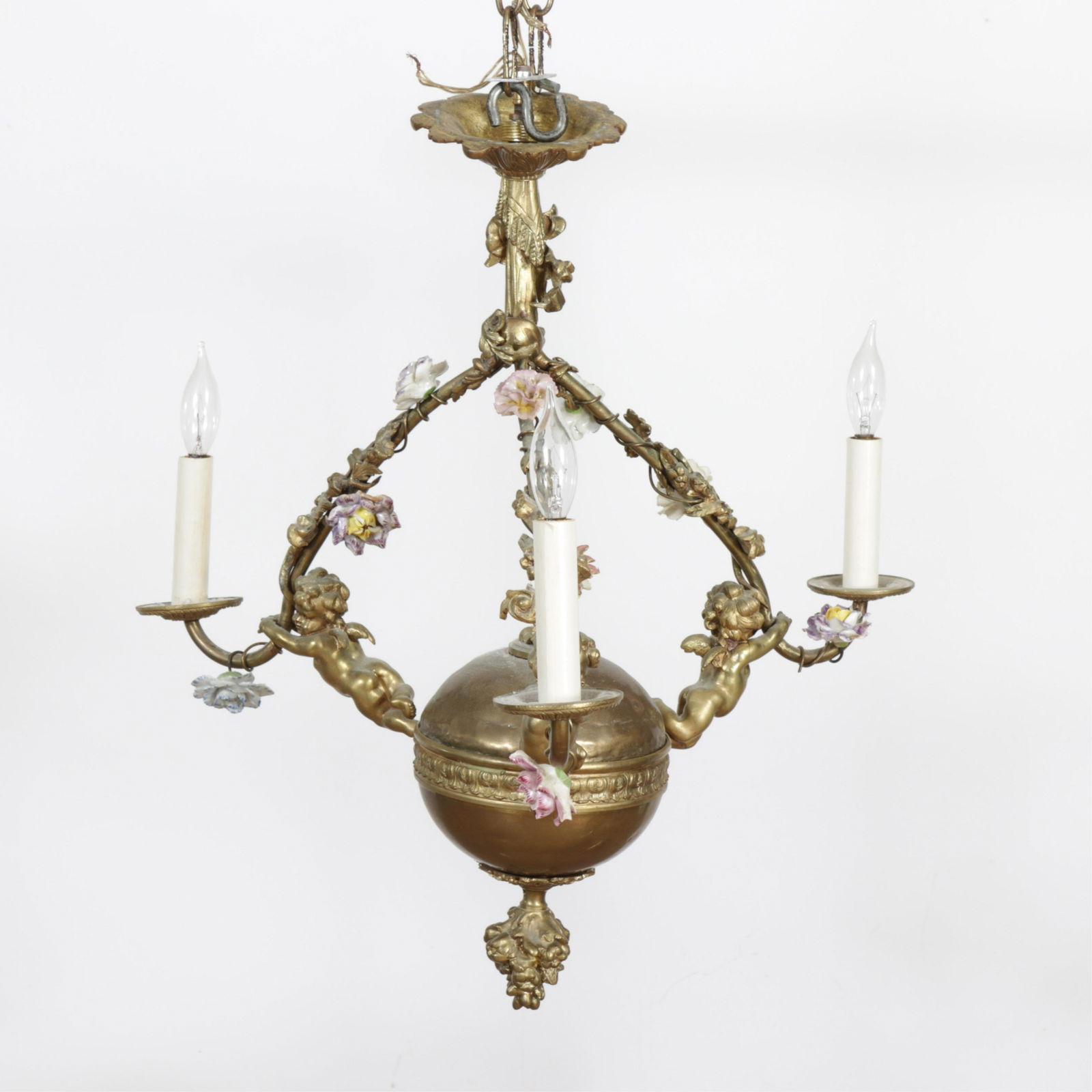 French Metal & Porcelain Putti Chandelier (1 of 5)