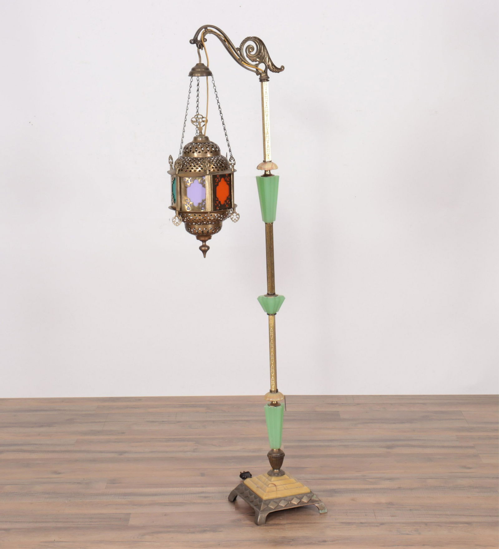 Art Deco Jadeite Glass & Brass Lamp (1 of 6)