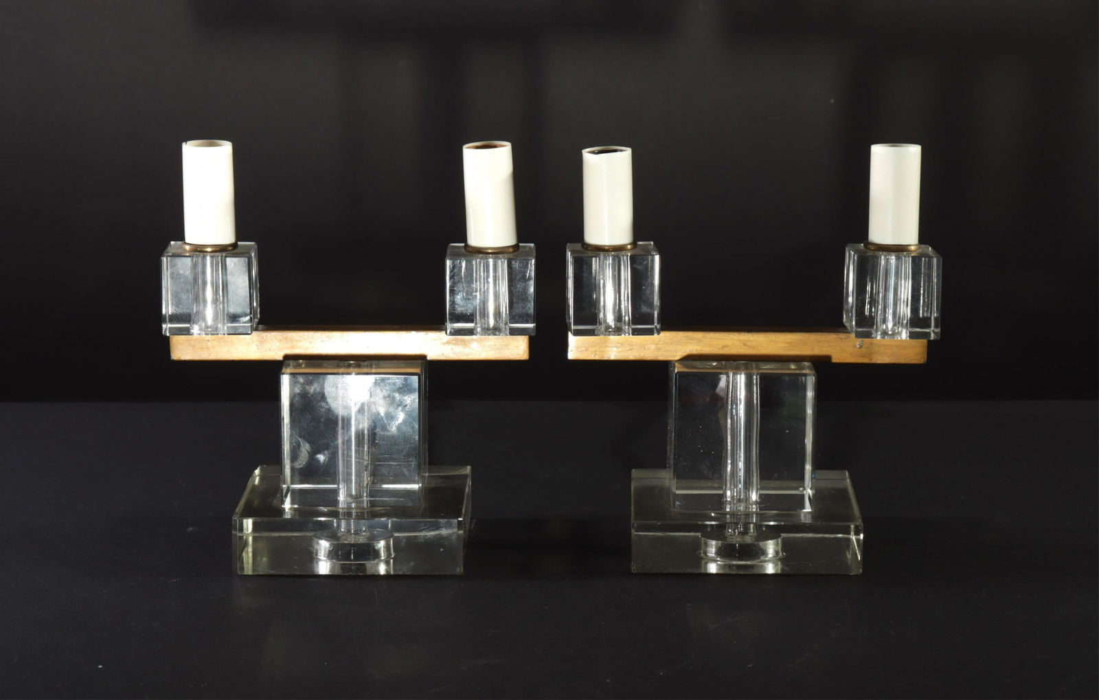 Pair Art Deco Glass Candelabra Table Lamps (1 of 6)