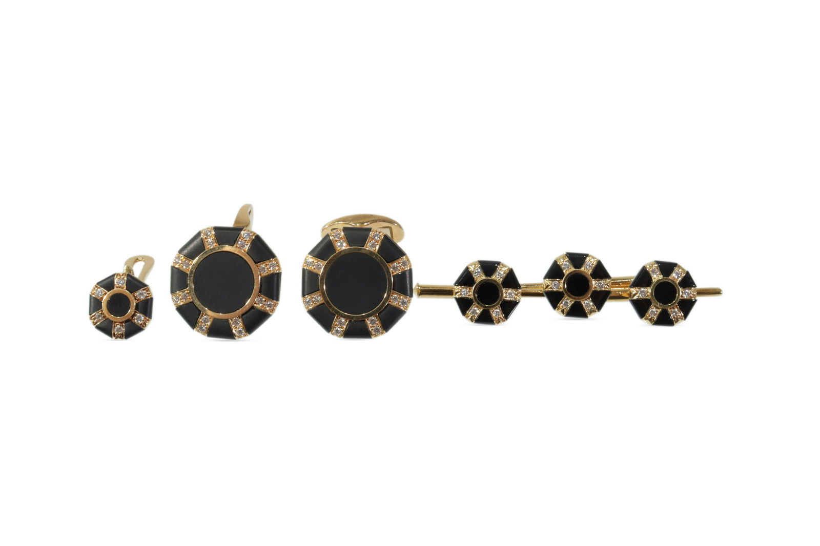 Diamond and Onyx Sunburst Cufflinks and Stud Set (1 of 8)
